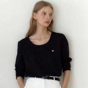 [아워호프] Logo Silky U-neck Sleeve T-shirt - Black [H25FA-TS01-BLAN]