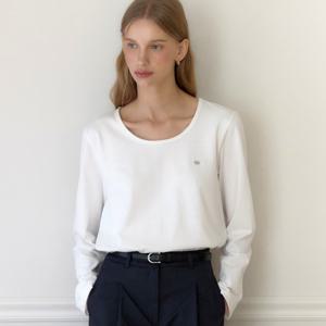 [아워호프] Logo Silky U-neck Sleeve T-shirt - White [H25FA-TS01-WHIN]