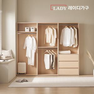 이안 드레스룸 240cm B세트 (80cm 1단 행거형+80cm 2단 행거형+80cm 3단 서랍형)