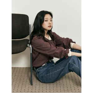 [B. my] 체크 러플넥 블라우스  와인 (BF5864N13Z)