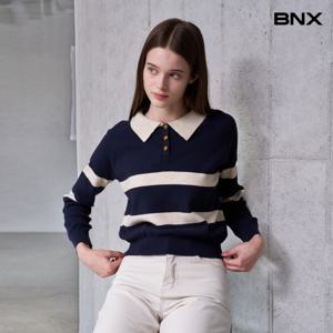 정상가:59,000원 ㅣ 카라넥 버튼업 배색 긴팔 니트 (BX3KP007L0)