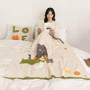 [무케] 닛닛_고양이 야니 드림 프리미엄 니트블랭킷 무릎담요 소파 거실 피크닉 캠핑