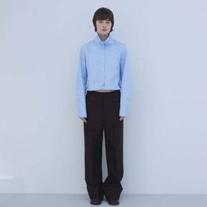 TURN-UP WOOL SILK PANTS -BROWN