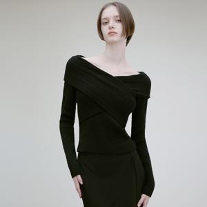 OFF-SHOULDER CROSS RIBBED TOP BLACK