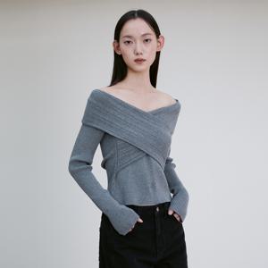 OFF-SHOULDER CROSS RIBBED TOP CHARCOAL