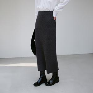 WOOL BLENDED RIBBED LONG SKIRT