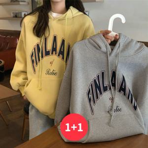 [브리치]  / NT1237 여성 1+1 레터링 기모 긴팔 후드티