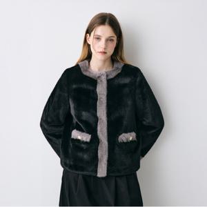 [최초가240,000]클래식 투톤 배색 라운드 퍼 자켓_KSJK250701