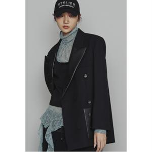 [최초가 748,000원] [Atelier] Leather Collar Wool Polyester Herringbone Jacket (black)_LFJAW24860BKX