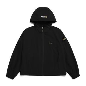 여성 데일리 경량 우븐 후드 세미 크롭 집업 CARBON BLACK N242WFT960