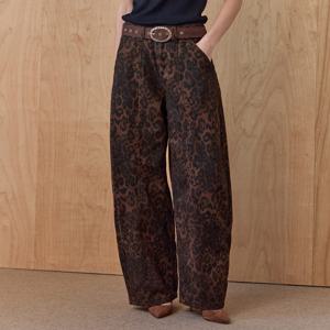 빈티지 레오파드 커브드 와이드 코튼 팬츠