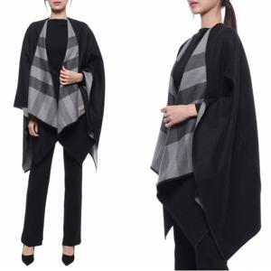 22SS 여성 리버시블 체크 울 케이프 코트 4029404_CHARCOAL_22S