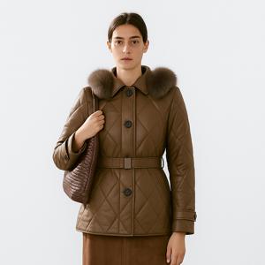 [최초가720,000]이태리 램스킨 후드 폭스퍼 벨티드 퀼팅 구스다운_SOPD250102