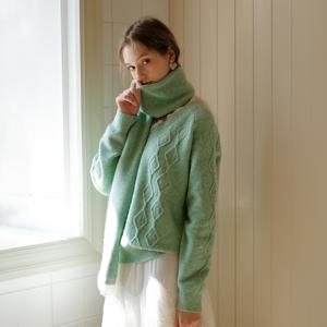 Cest_Lace edge scarf set sweater