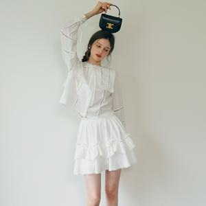 [10월23일 예약배송] Cest_Pure white lace frill skirt