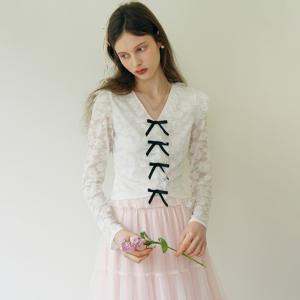 [10월17일 예약배송] Cest_Bow lace long sleeve blouse