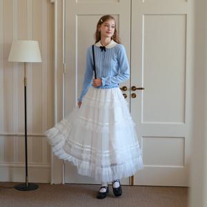 [10월30일 예약배송] Cest_Flower lace line mesh skirt