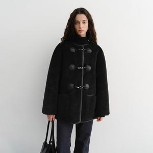 던스트 COLLARLESS BUCKLED SHEARLING JACKET BLACK_UDJU5D223BK