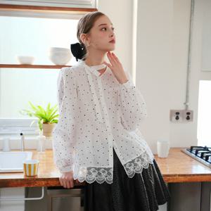 [10월30일 예약배송] Cest_Dot lace ribbon blouse