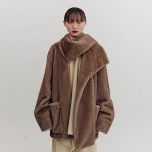 숄카라 퍼 자켓 -브라운