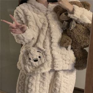 [브리치]  / 양털 곰돌이 포켓 꽈베기 수면잠옷 세트