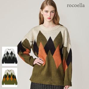 엘가 자카드 패턴 여성 라운드 니트