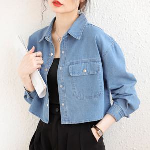 [브리치]  / NC395 여성 데일리 얇은 크롭 데님 긴팔 자켓 셔츠