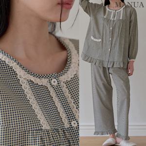 마누아 여성잠옷 레이온 프릴잠옷 레이스 9부 파자마 파티 실내복 세트