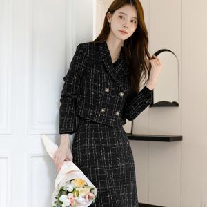 (~XXL까지) 다코멘 체크패턴 트위드 자켓 겨울 더블버튼 하객룩 오피스룩 모임룩 격식룩 빅사이즈