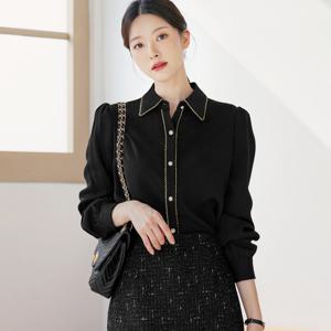 (~XXL까지) 우베스 테이프 라인 포인트 블라우스 겨울 하객룩 연말룩 오피스룩 모임룩 격식룩 빅사이즈