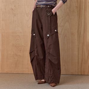 워싱 코튼 유틸리티 와이드 카고 팬츠