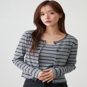 [플라스틱 아일랜드]SET 배색 나시 + 스트라이프 니트 가디건 PR3CG861