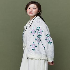 [플라스틱 아일랜드]플라워조직 코위찬 니트 가디건 PR4KG162