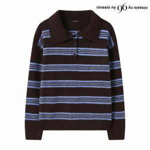 정상가:69,000원 ㅣ 카라넥 반버튼 스트라이프 니트 (NP4KT017L0)