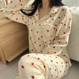 [브리치]  / 바닐라딸기 면잠옷 긴팔 잠옷 파자마 여성실내복