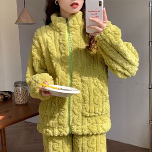 [브리치]  / NT2042 양털 꽈배기 집업 긴팔 잠옷 투피스 세트