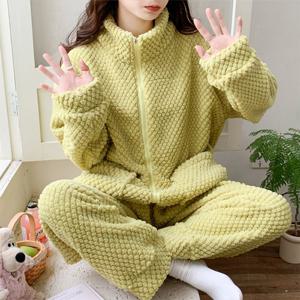 [브리치]  / NT2057 포근 따뜻 양털 집업 긴팔 잠옷 투피스 세트