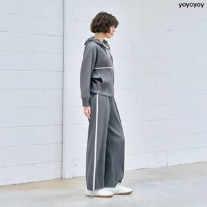 yoyoyoy여성[최초가 133000원] 심라인 사이드배색 플리츠 팬츠 챠콜_AJ02WNPSL03