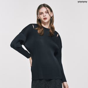 yoyoyoy여성[최초가 99000원] 숄더 슬릿 플리츠 티셔츠 블랙_AI02WNPTS01