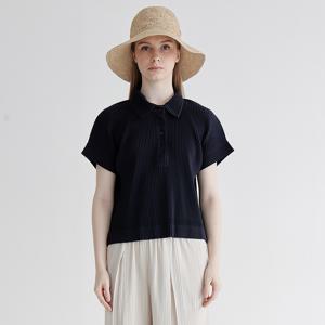 yoyoyoy여성[최초가 144000원] 리브 카라 플리츠 티셔츠 네이비_AJ04WNPTS05