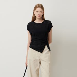 [본사] 리스본 사선 절개 슬리브리스 블라우스_SAWS10541BK