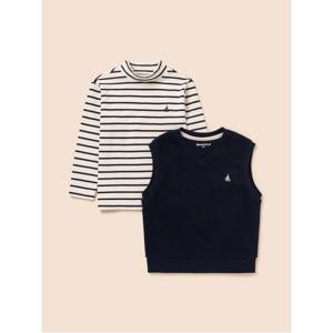 사카리바 베스트 & 반목 스트라이프 긴소매 2PCS 상상세트 - 네이비