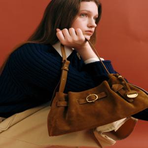 JABA5F082W2 [BRETT] 이태리스웨이드 브렛 버클 디테일 숄더백 S 브라운