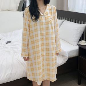[브리치]  / 4컬러 코튼 100% 심플 체크 원피스 잠옷 파자마파티 홈웨어
