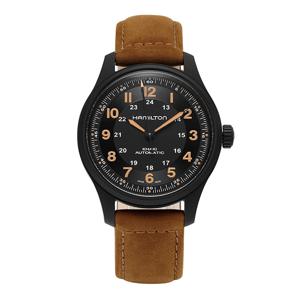 H70665533 카키 필드 티타늄 남성 가죽시계