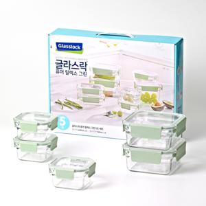 글라스락 퓨어 릴렉스그린 정사각 5조 세트