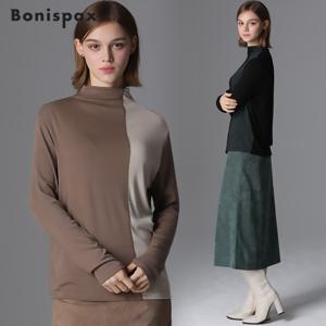 [최초가49000] 앞판 배색 하이넥 슬림 티셔츠