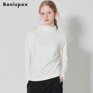 (Bonispax)] 버튼 슬릿 기모 하이넥 티셔츠 (택가격: 59000원)