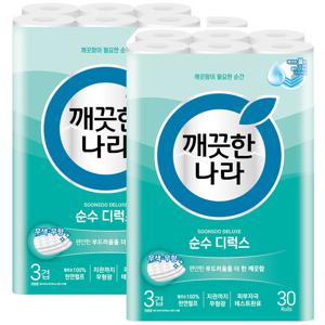 깨끗한 나라 순수 디럭스 천연펄프 3겹 화장지 30m 30롤x2팩