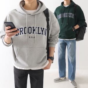 [기모선택] 어깨가 넓어보이는 브루클린 자수 오버핏 후드티 3단쭈리 맨투맨 ZZBHT017